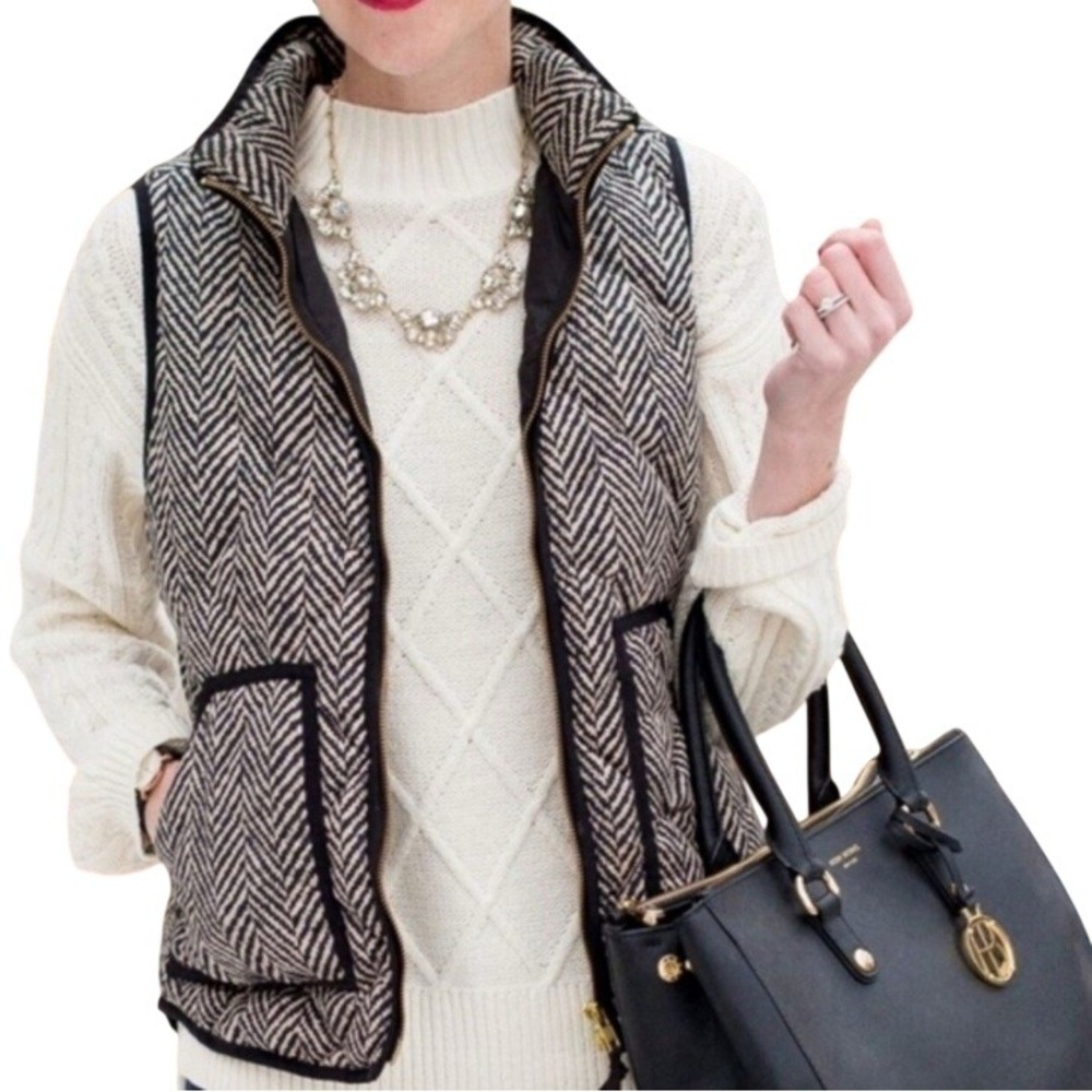 J. Crew Women's Black Herringbone Excursion Down‎ Puffer Quilted Vest Size S